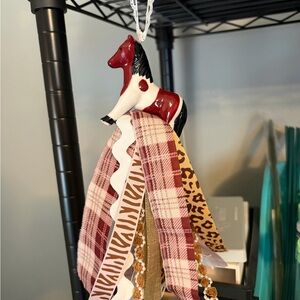 Red and White Horse Ornament with Patterned Ribbons